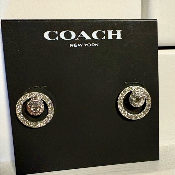 Coach Silver Double Circle Crystal Earrings - Picture 1 of 7